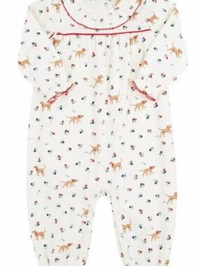 The Beaufort Bonnet Company Cream Baby One-Piece with Tan Dog & Red Flower Print